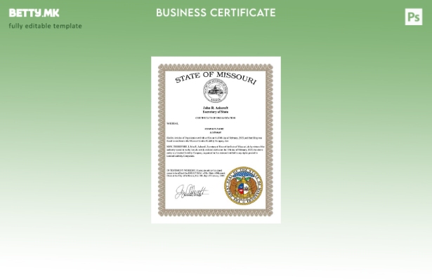 Модерен стил САД Мисури сертификат за организација Шаблон за Word и PDF